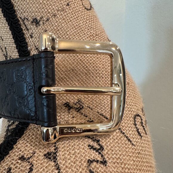 🖤 Authentic Gucci Brown Leather Embossed GG Belt | Gold Buckle | Size 90/36 - Picture 4 of 8